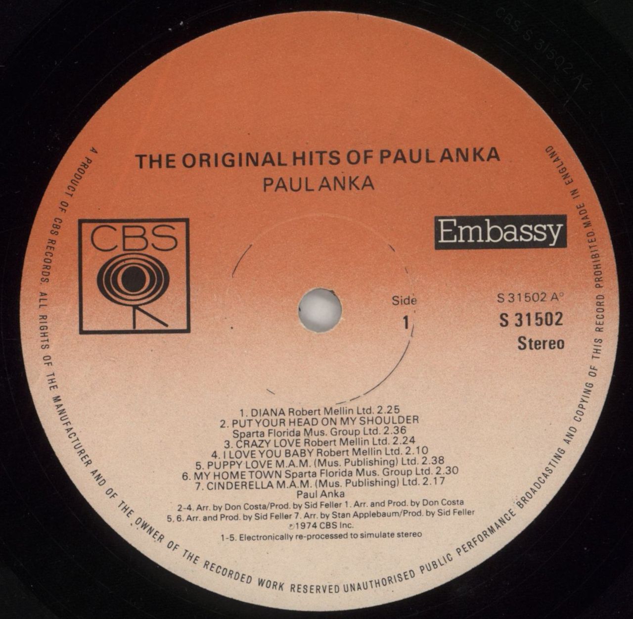 Paul Anka The Original Hits Of Paul Anka UK Vinyl LP