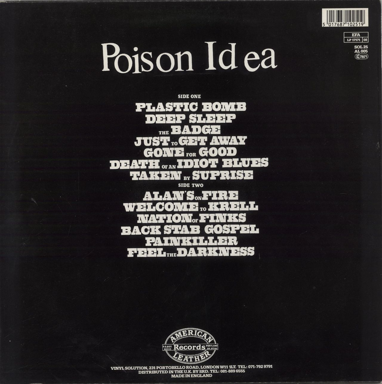 Poison Idea Feel The Darkness UK Vinyl LP