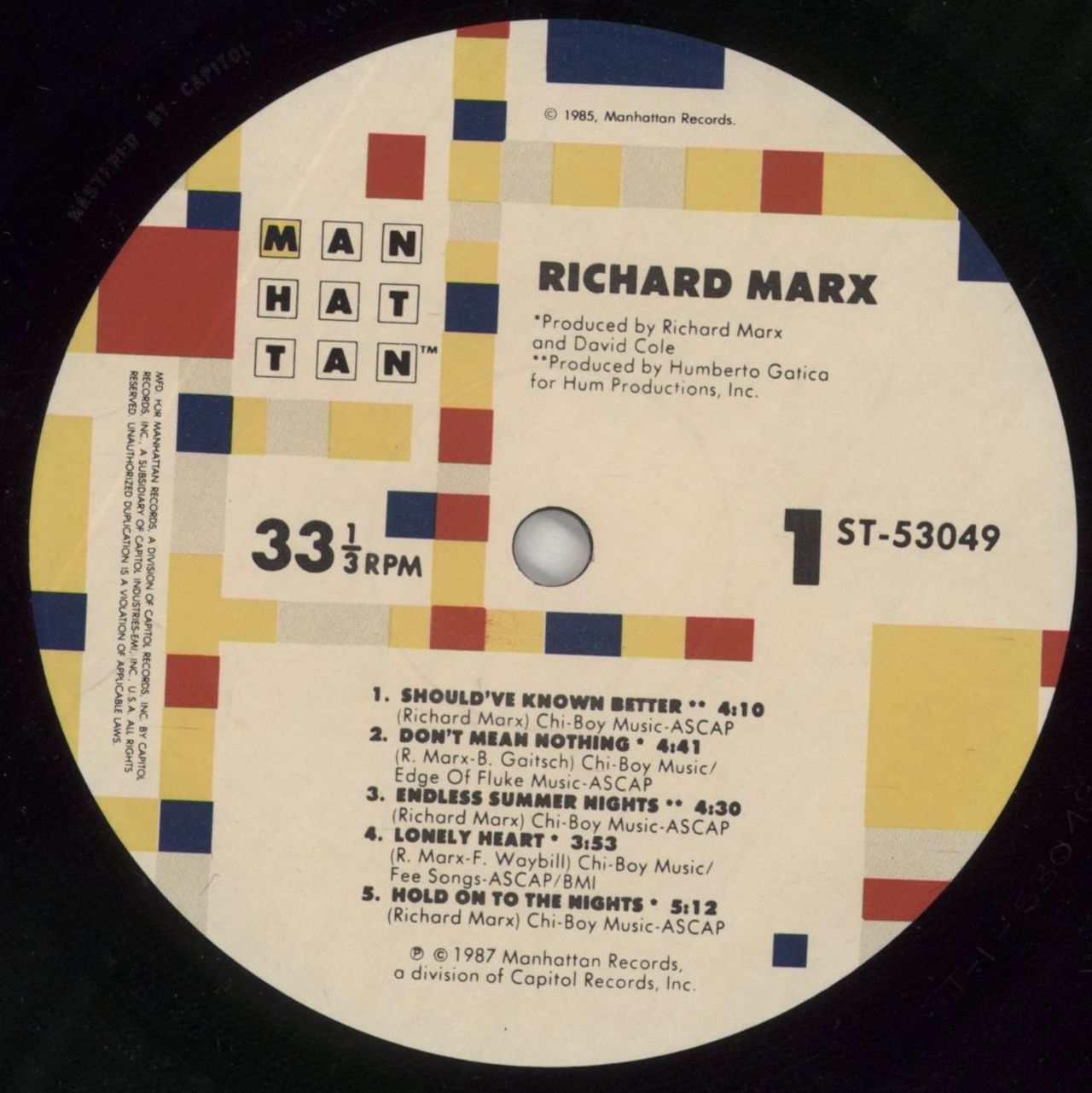 Richard Marx Richard Marx US Vinyl LP