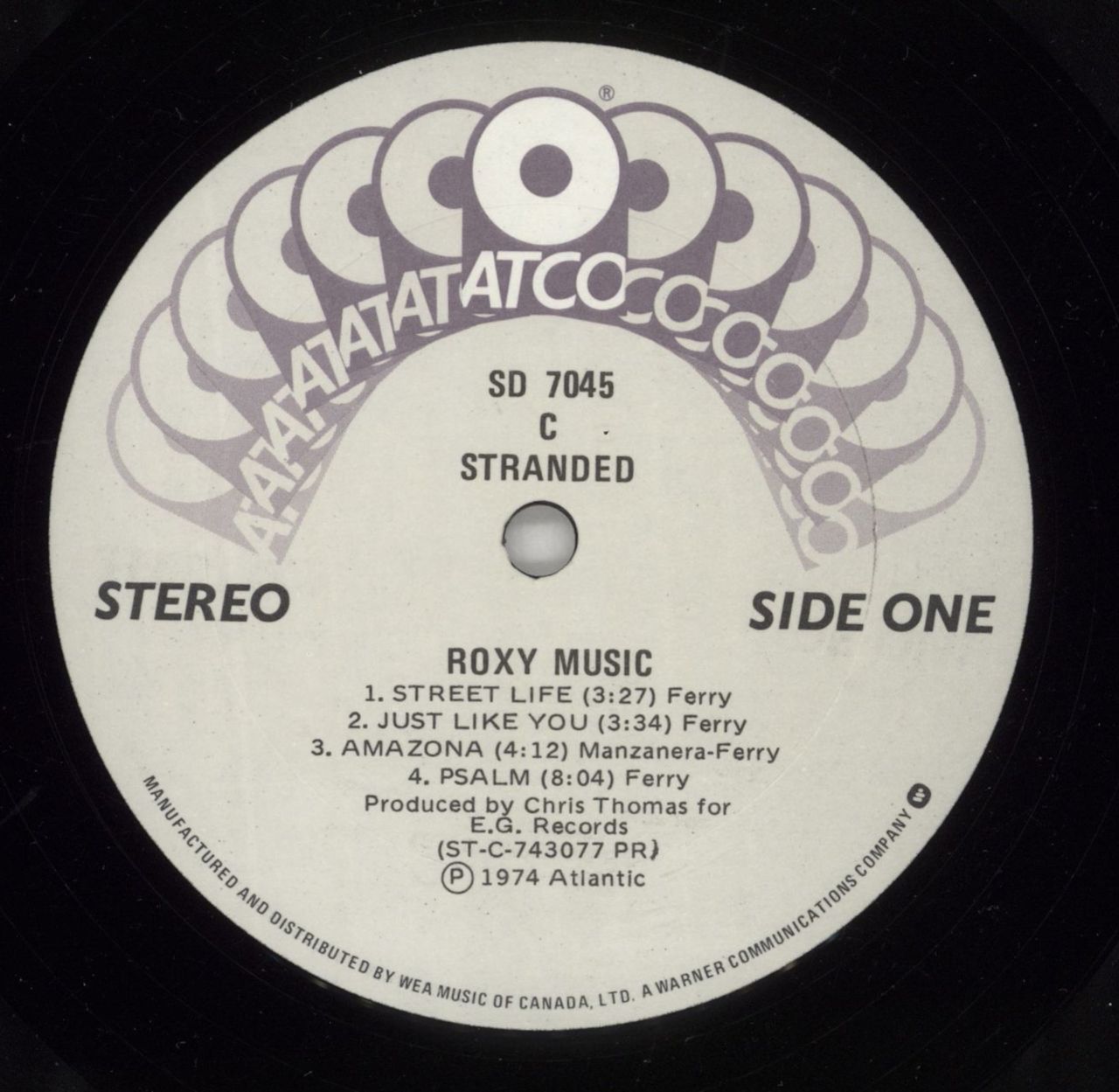 Roxy Music Stranded Canadian Vinyl LP