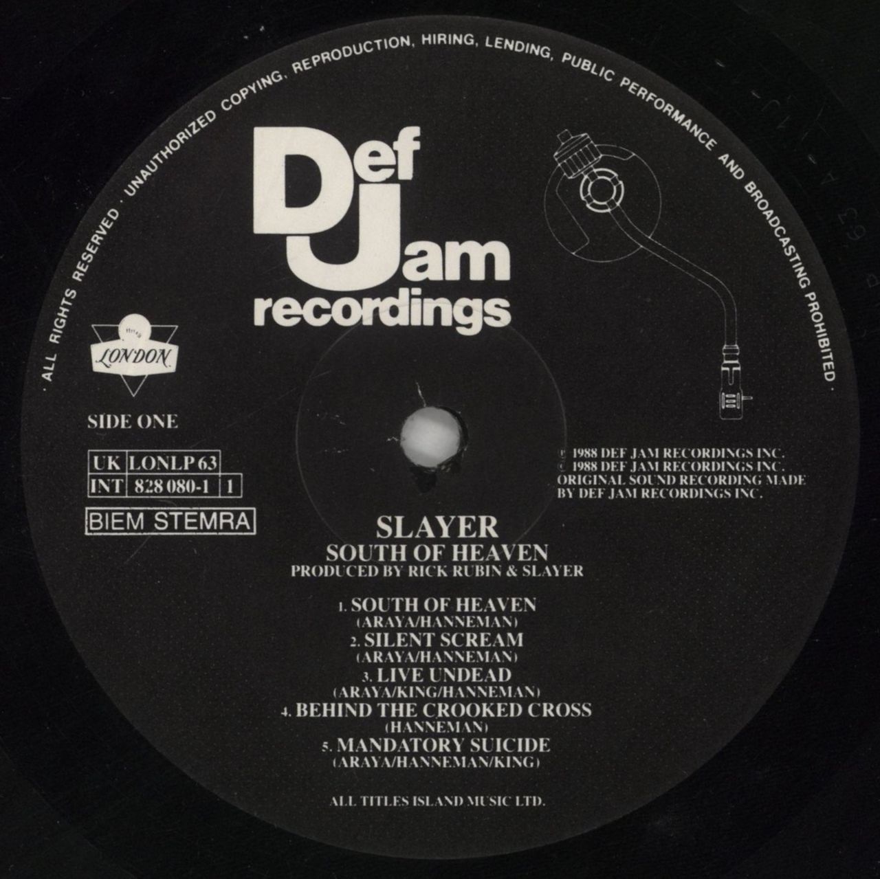 Slayer South Of Heaven - Inner - Hype Stickered UK Vinyl LP