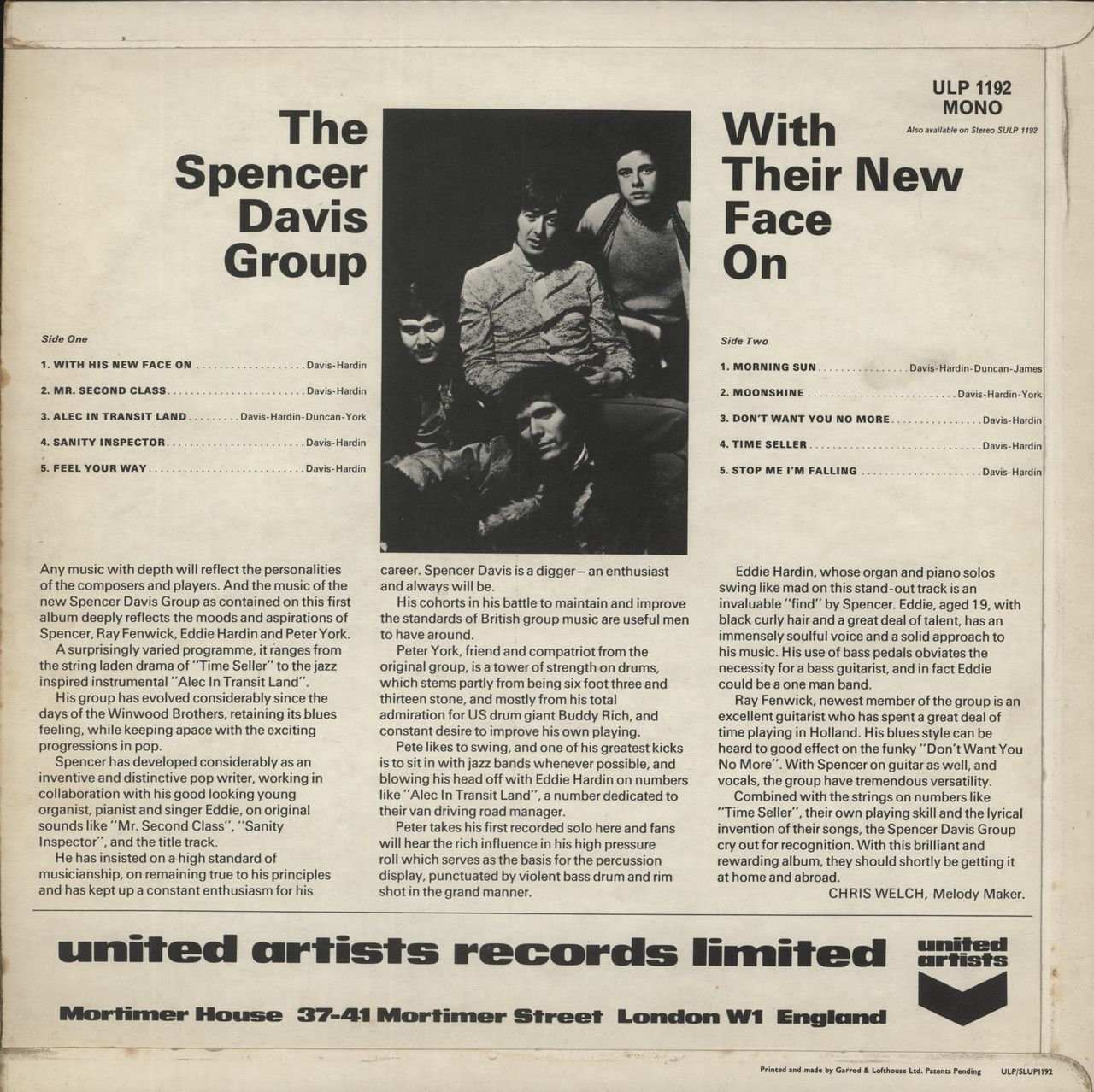 Spencer Davis Group With Their New Face On - Mono UK Promo Vinyl LP