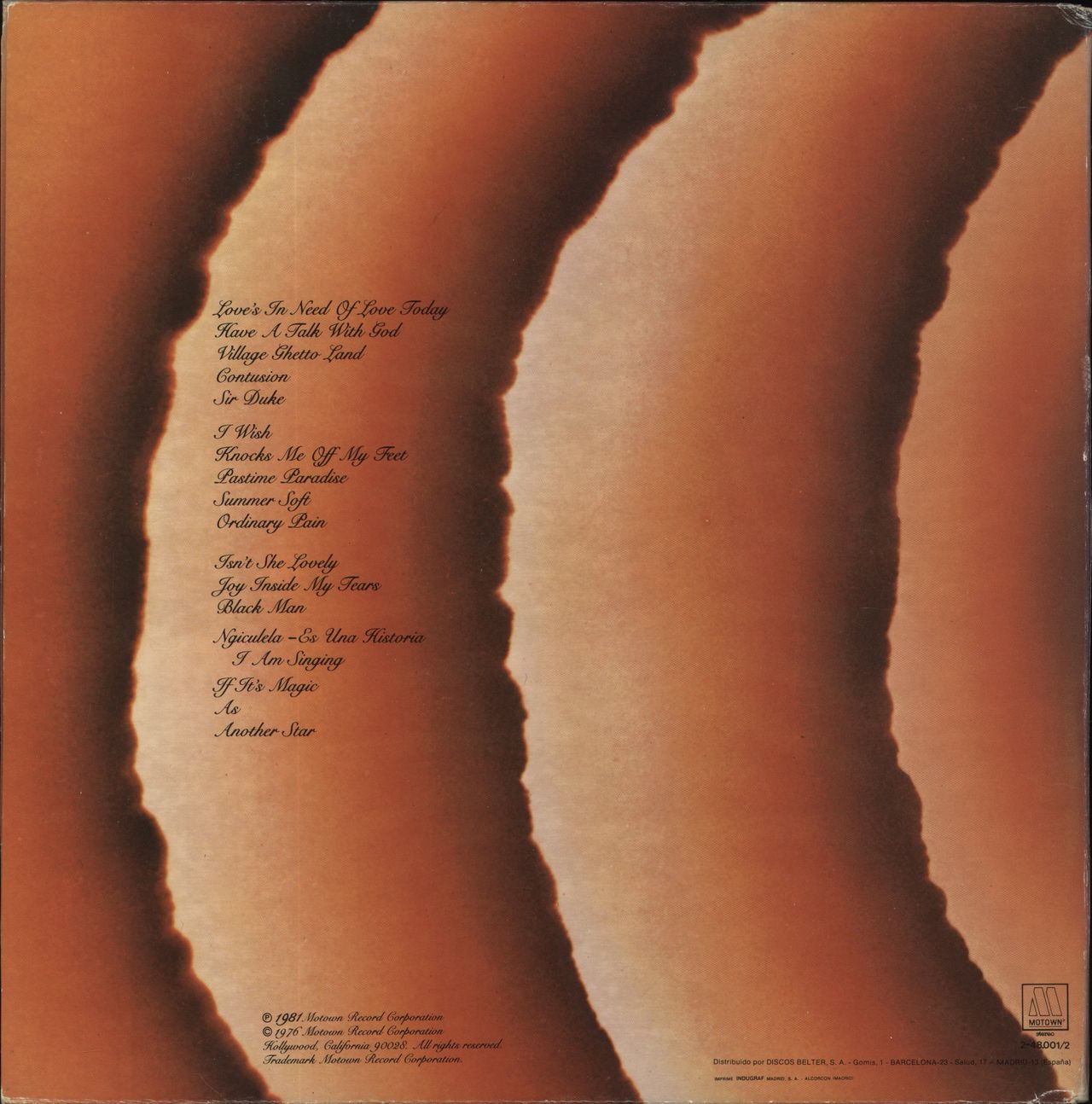 Stevie Wonder Songs In The Key Of Life Spanish 2-LP vinyl set