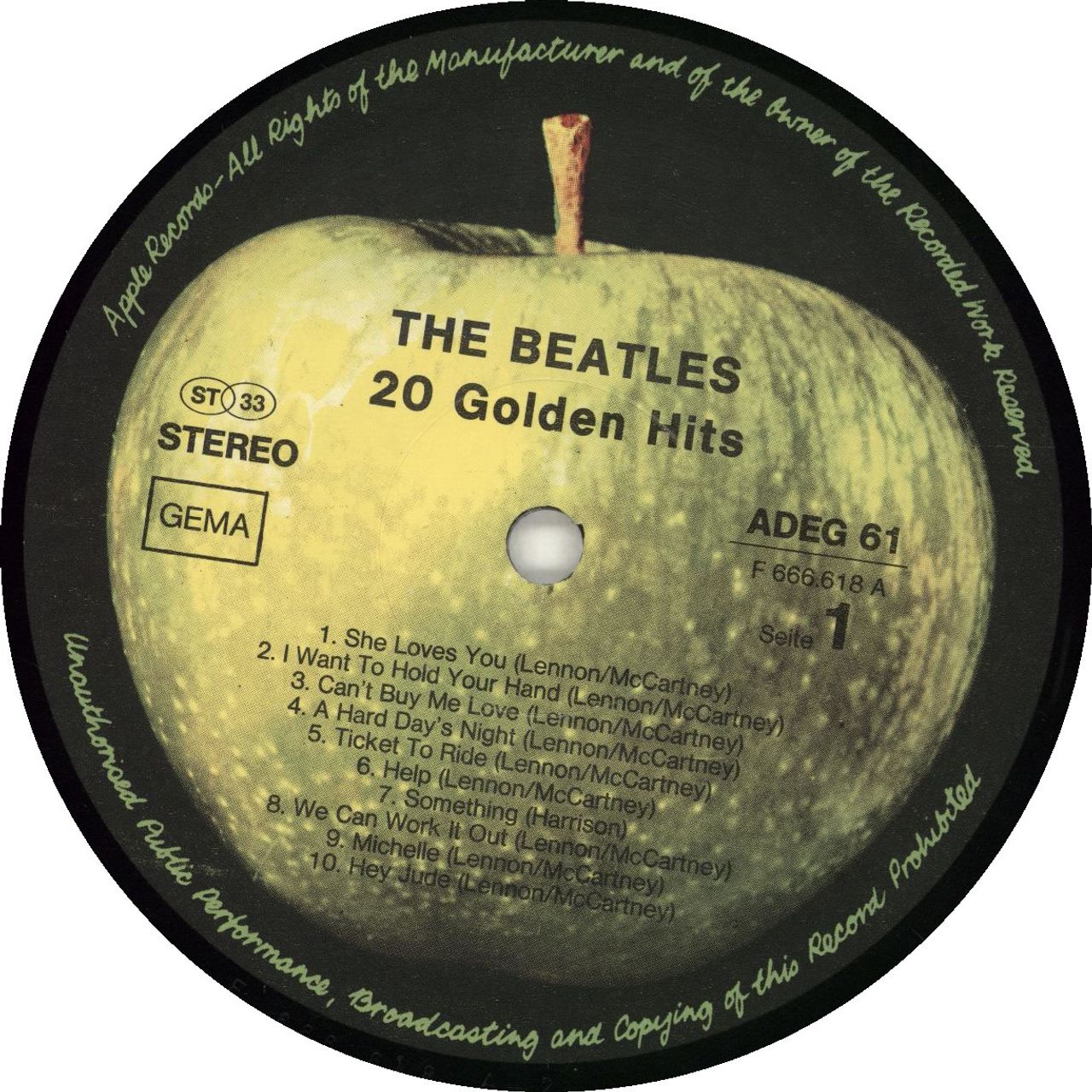The Beatles 20 Golden Hits - 1st - EX German Vinyl LP