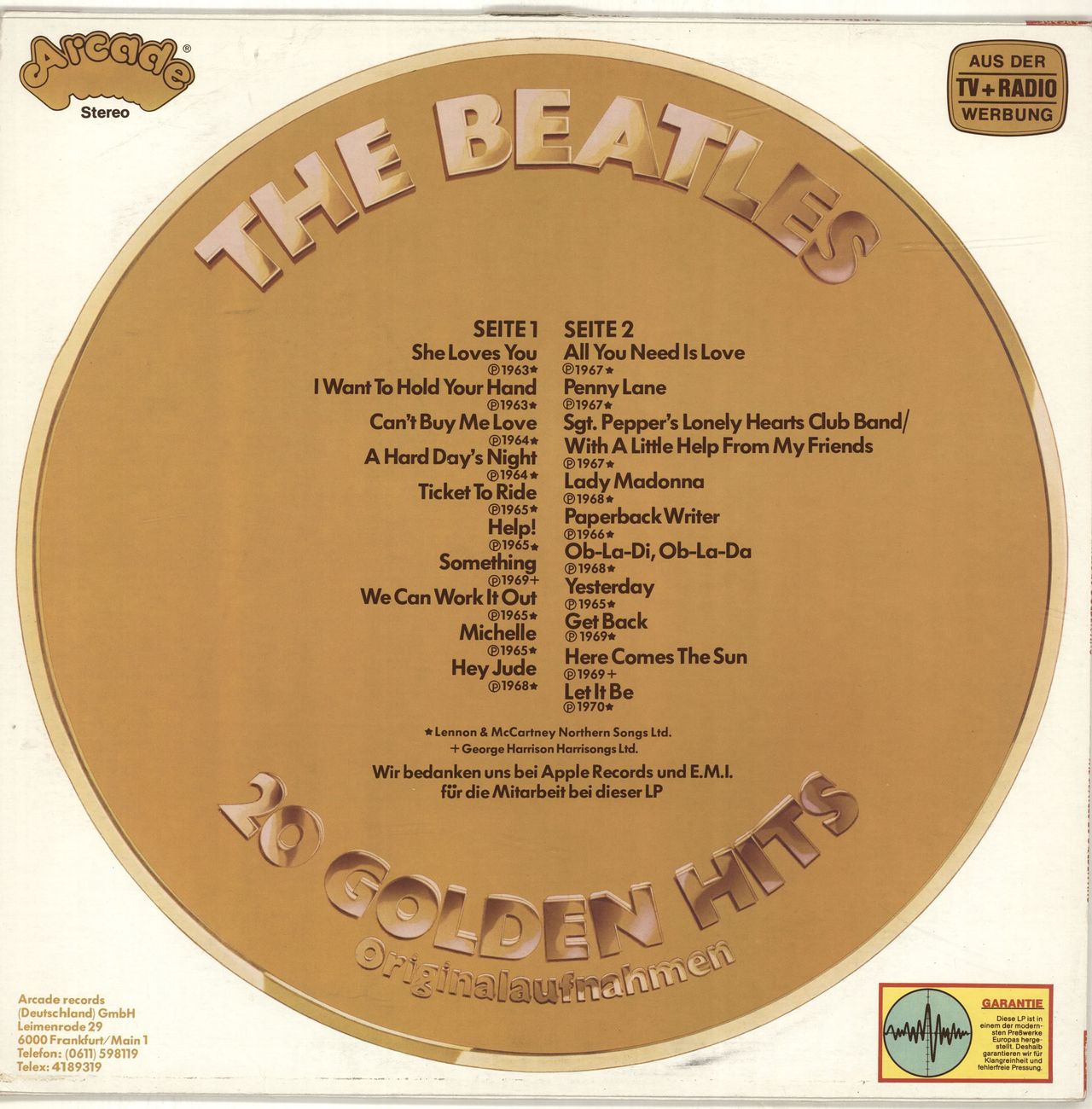 The Beatles 20 Golden Hits - 1st - EX German Vinyl LP