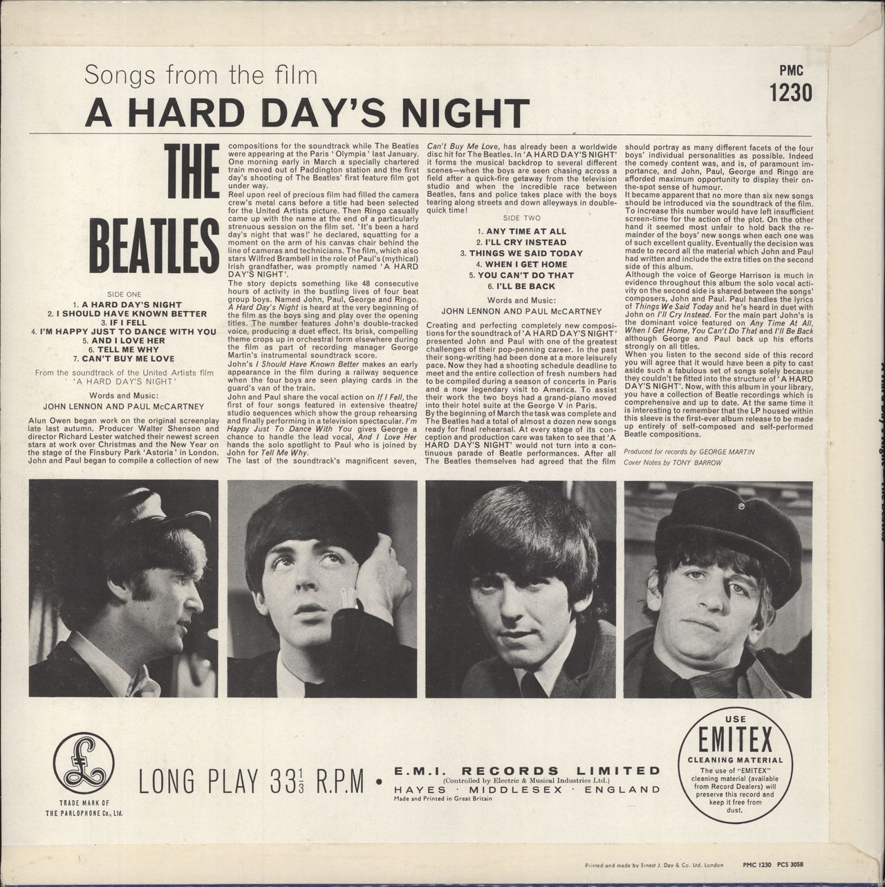 The Beatles A Hard Day's Night - 1st - EJD - EX+ UK Vinyl LP
