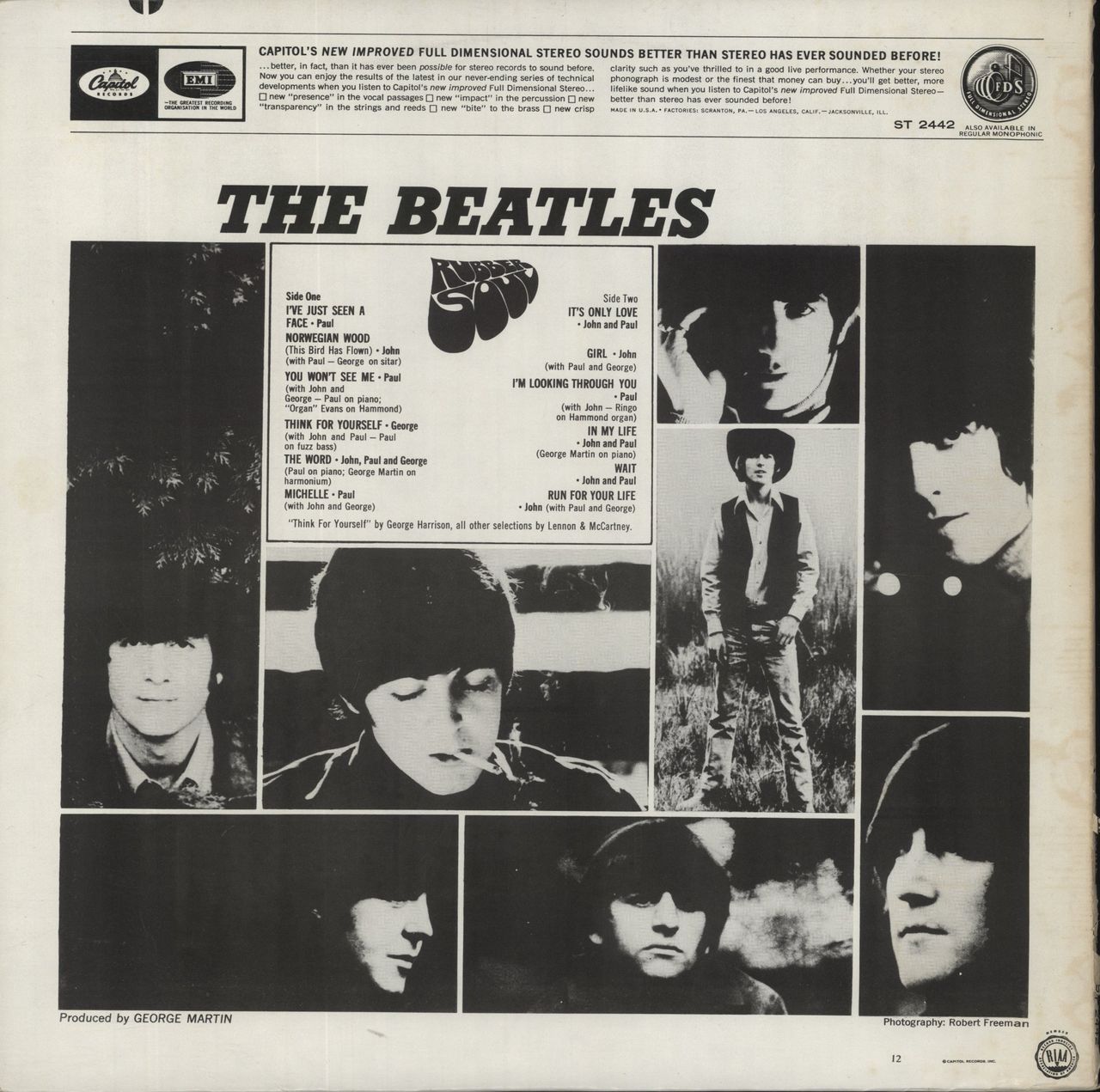 The Beatles Rubber Soul - Mfd by Apple Label/Sliced Side US Vinyl LP
