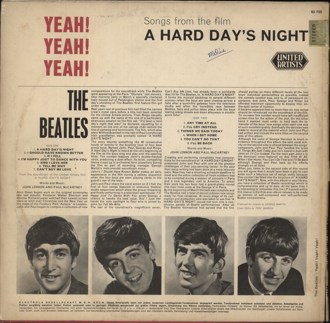 The Beatles Yeah! Yeah! Yeah! - Red, White & Gold Label - EX German Vinyl LP