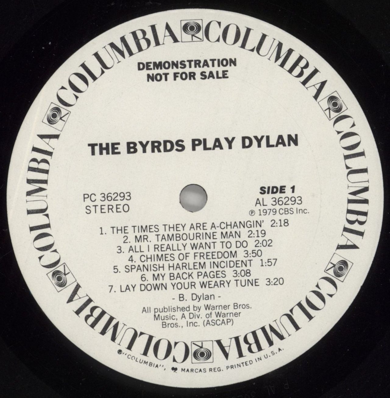 The Byrds The Byrds Play Dylan US Promo Vinyl LP