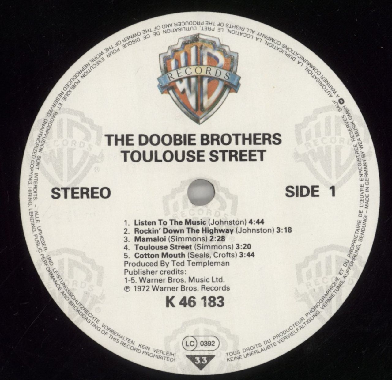 The Doobie Brothers Toulouse Street German Vinyl LP