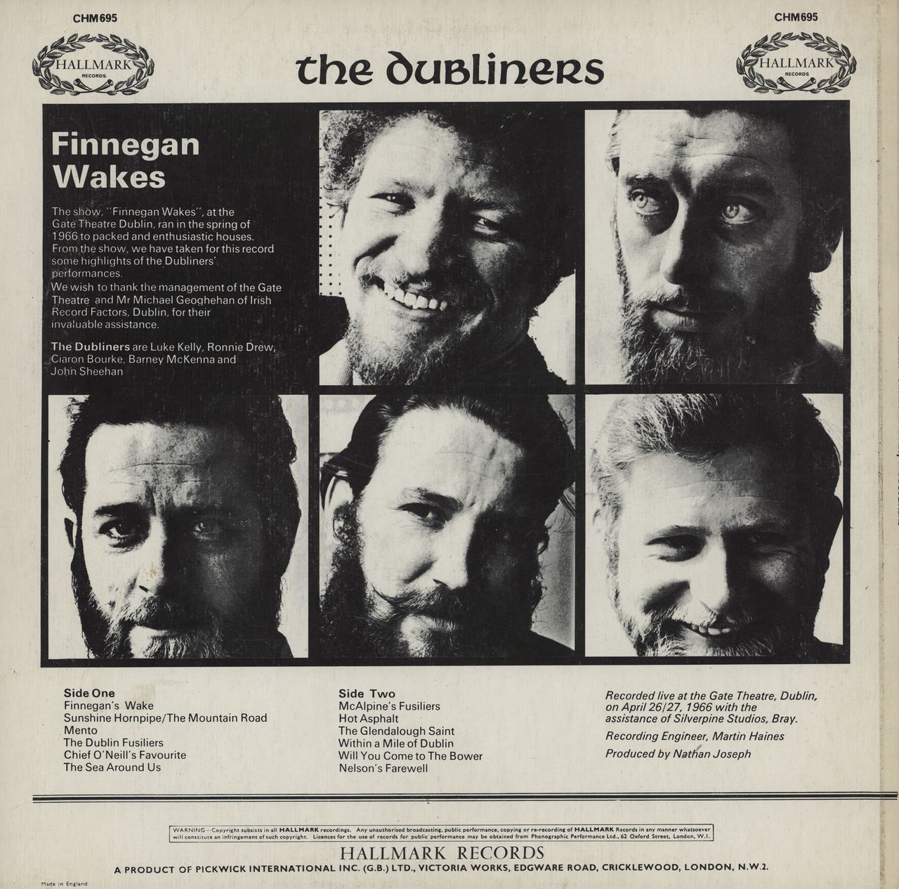 The Dubliners Finnegan Wakes UK Vinyl LP