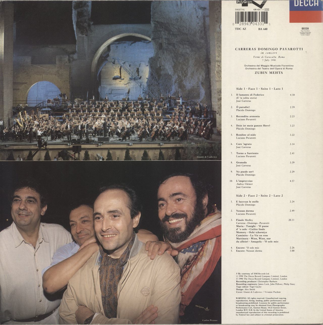 The Three Tenors In Concert - EX UK Vinyl LP