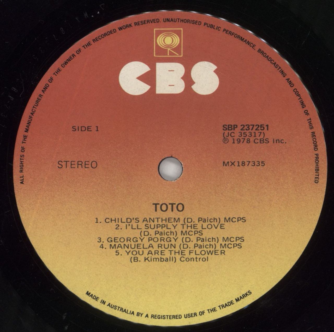 Toto Toto Australian Vinyl LP