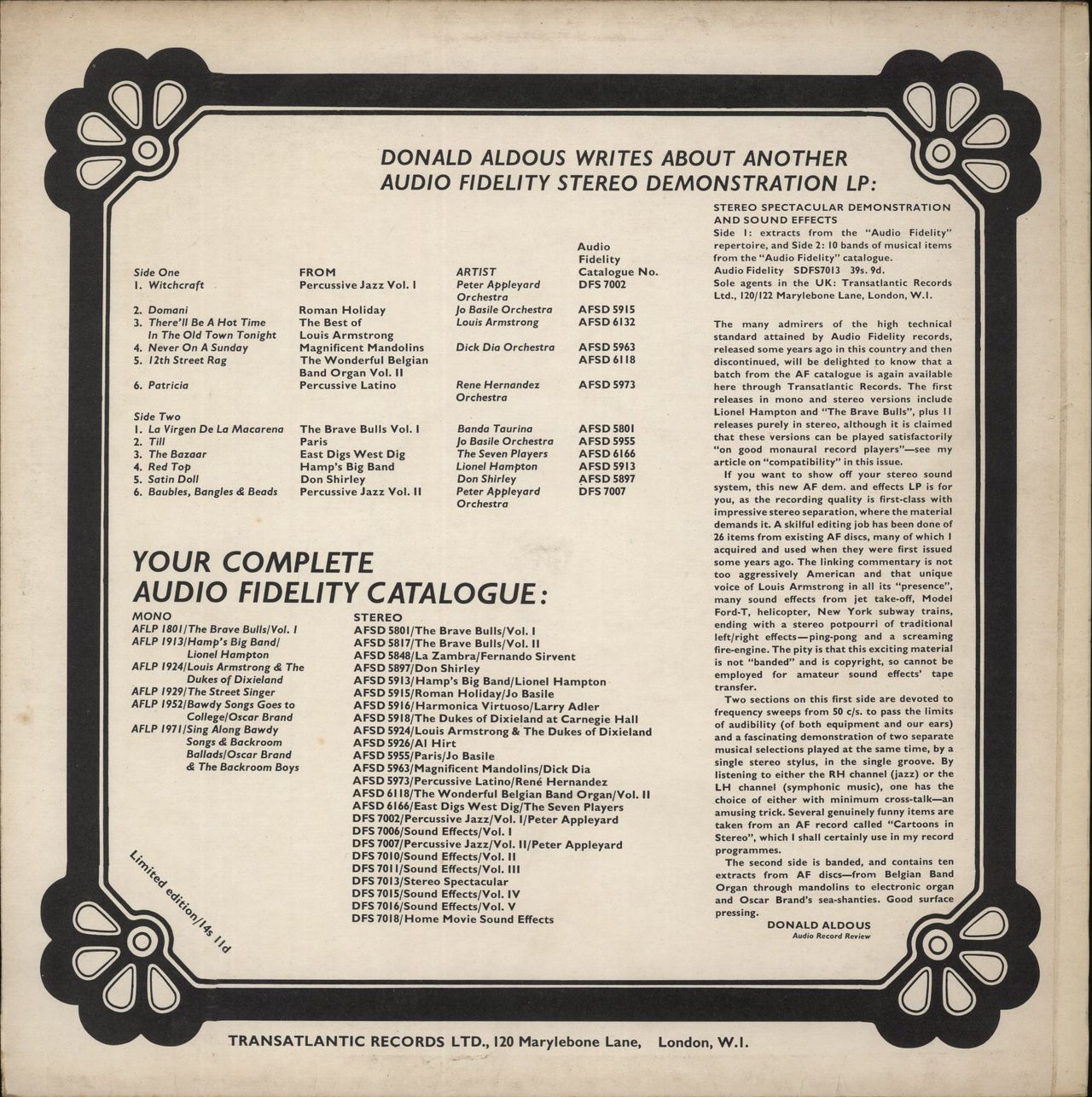 Various-Jazz Audio Fidelity Stereo Showcase UK Vinyl LP