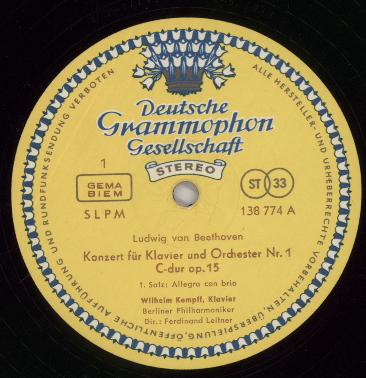 Wilhelm Kempff Beethoven: Klavierkonzert Nr. 1 C-dur German Vinyl LP