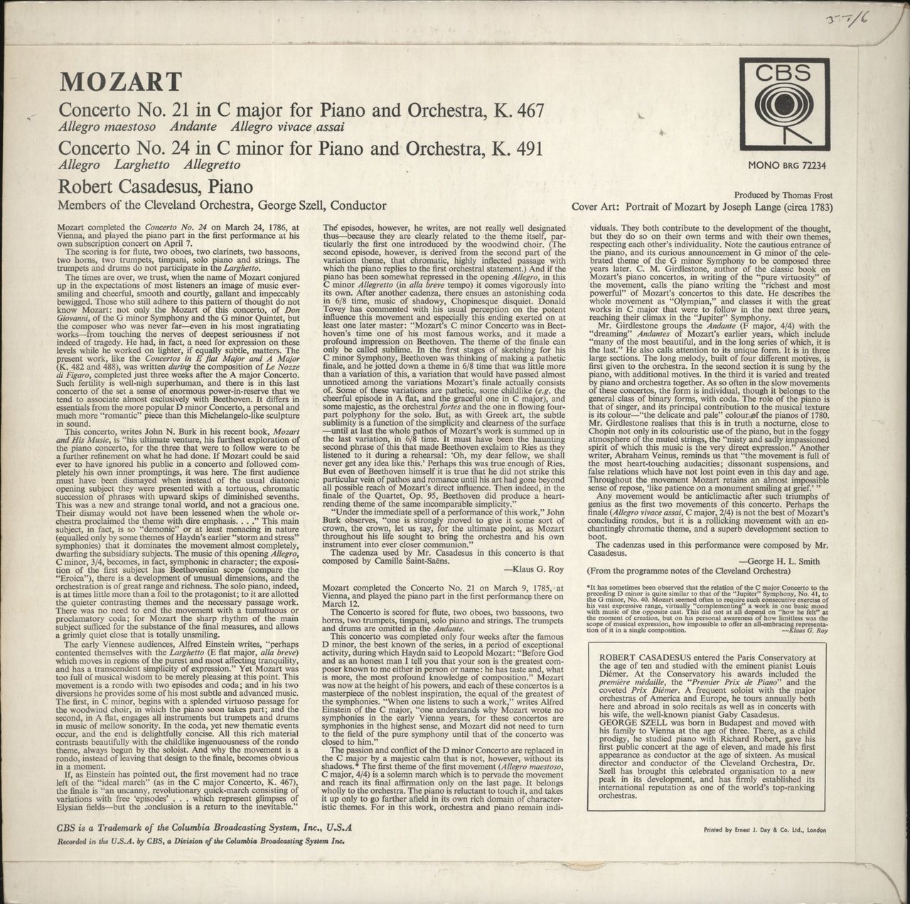 Wolfgang Amadeus Mozart Mozart: Piano Concerto No. 21 In C Major K.467 / Piano Concerto No. 24 In C Minor K.491 UK Vinyl LP
