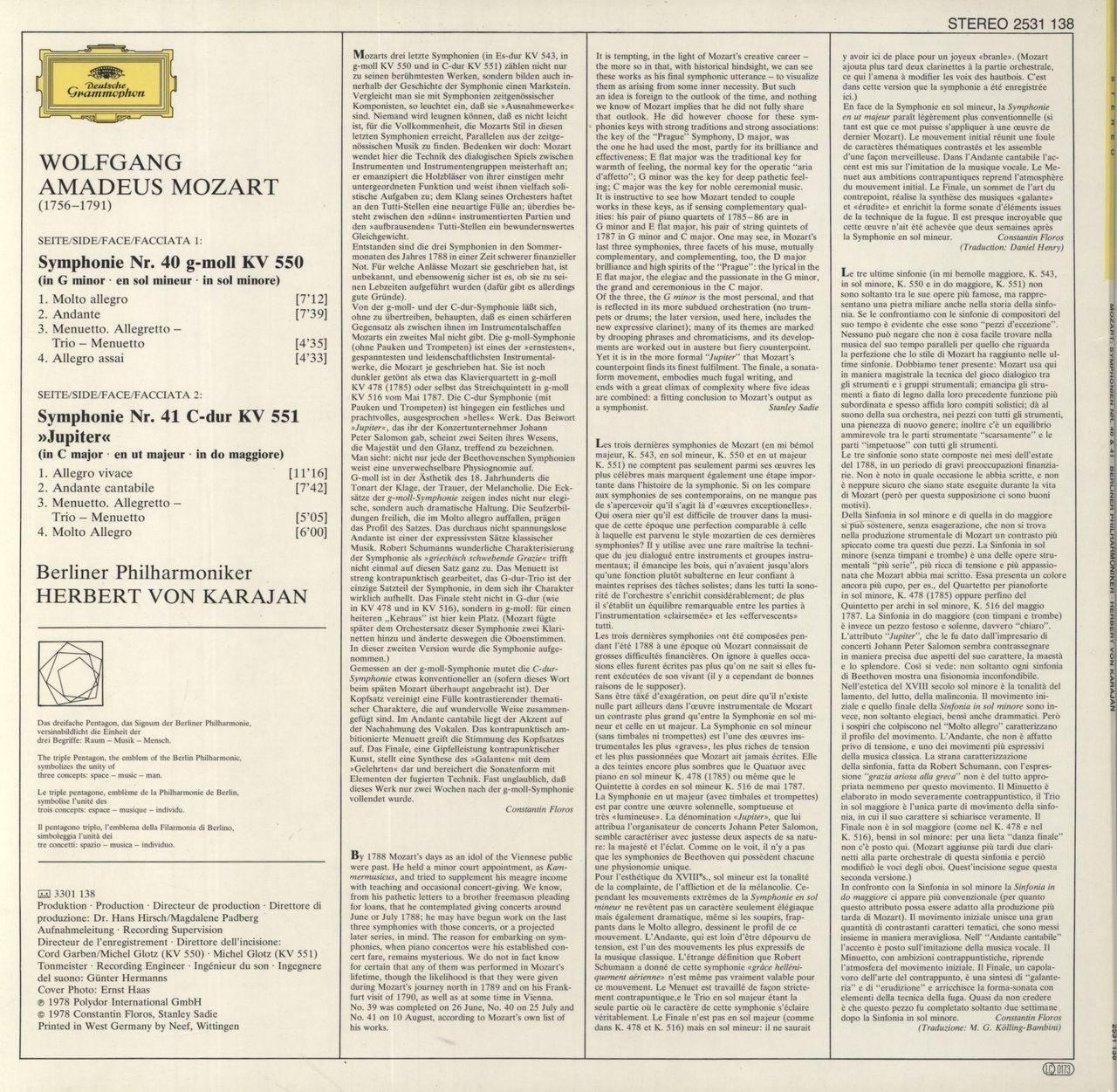 Wolfgang Amadeus Mozart Symphonien No. 40 / No. 41 »Jupiter« German Vinyl LP
