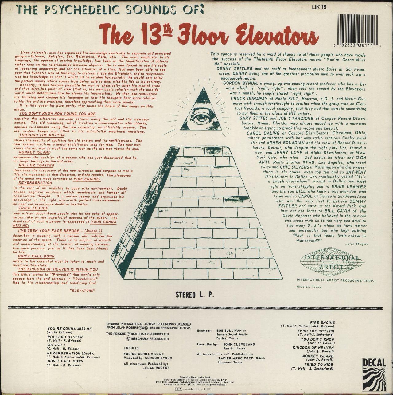 13th Floor Elevators The Psychedelic Sounds Of - VG UK Vinyl LP