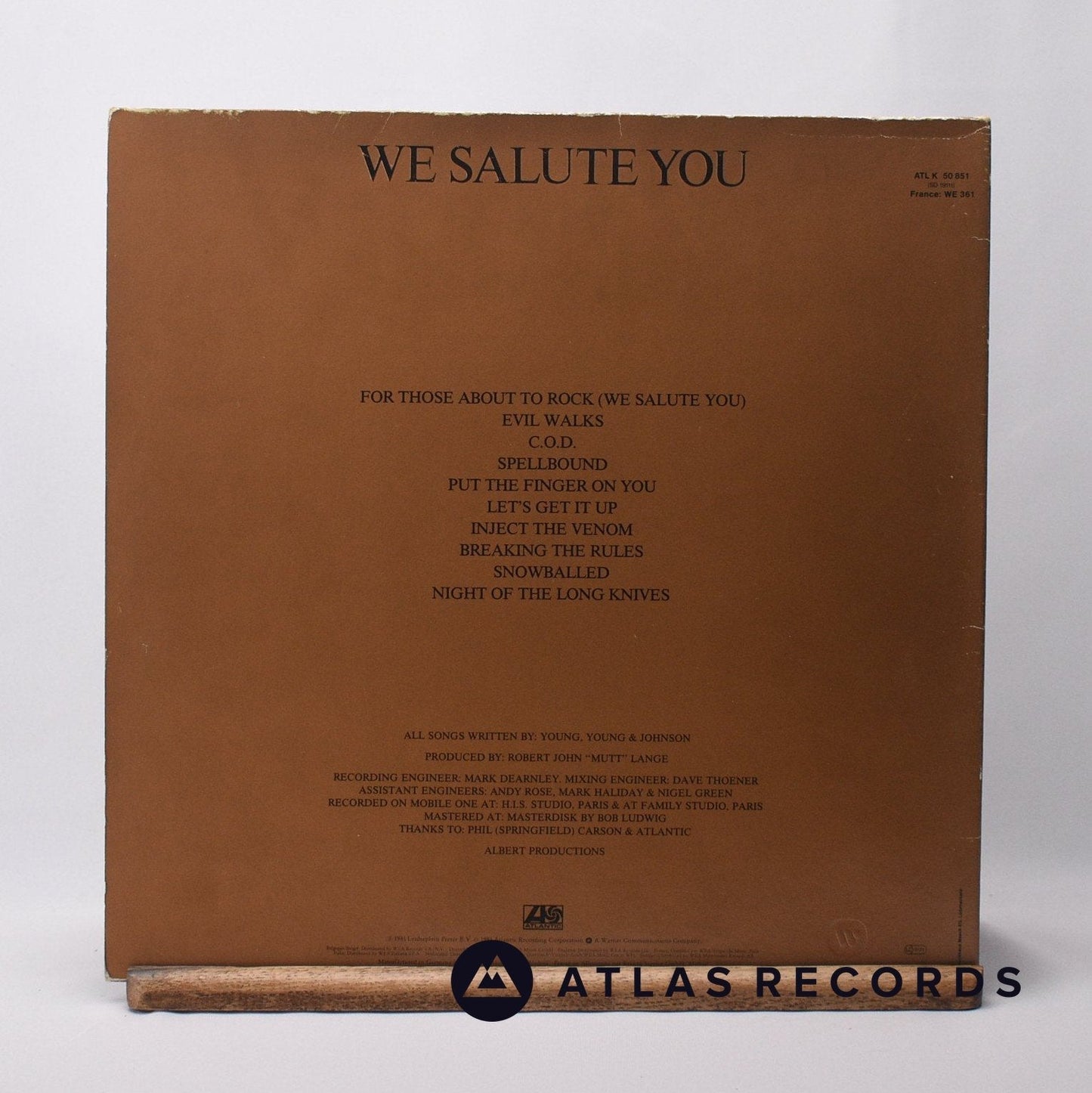 AC/DC - For Those About To Rock We Salute You - -A -B LP Vinyl Record - VG+/VG+