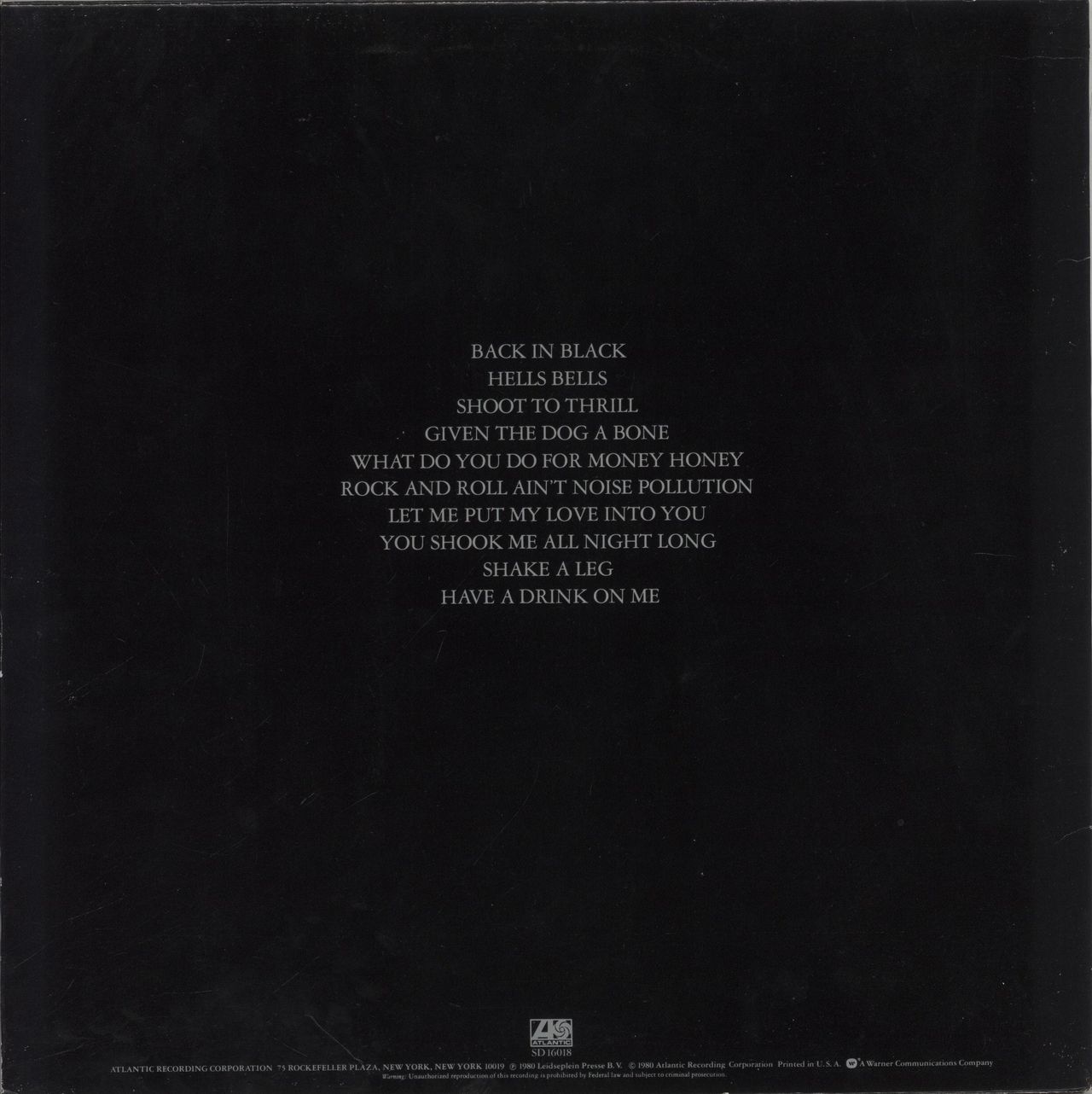 AC/DC Back In Black US Vinyl LP