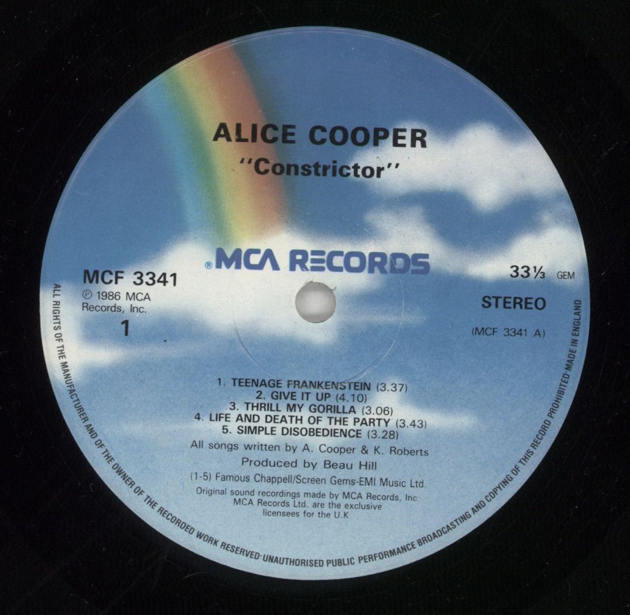 Alice Cooper Constrictor + Insert - Shrink UK Vinyl LP