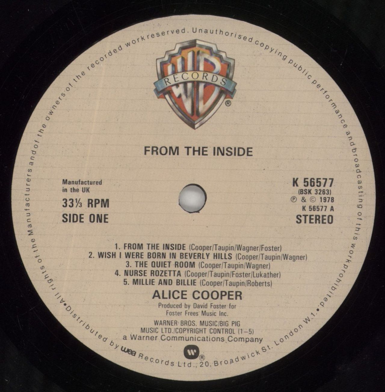 Alice Cooper From The Inside - EX US Vinyl LP
