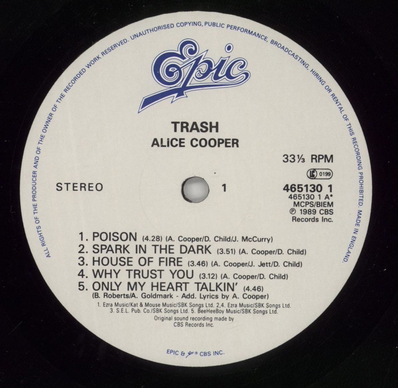 Alice Cooper Trash - Promo Stamped UK Vinyl LP