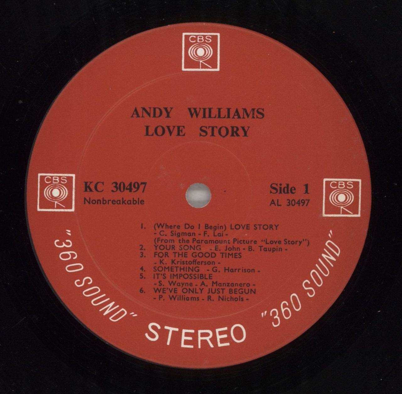 Andy Williams Love Story US Vinyl LP