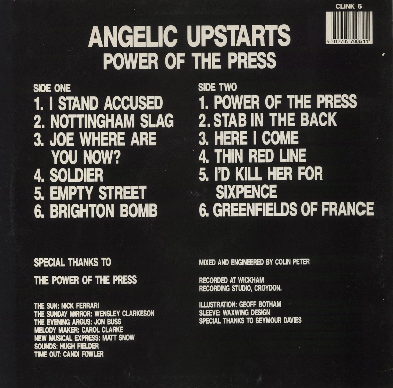 Angelic Upstarts Power Of The Press UK Vinyl LP