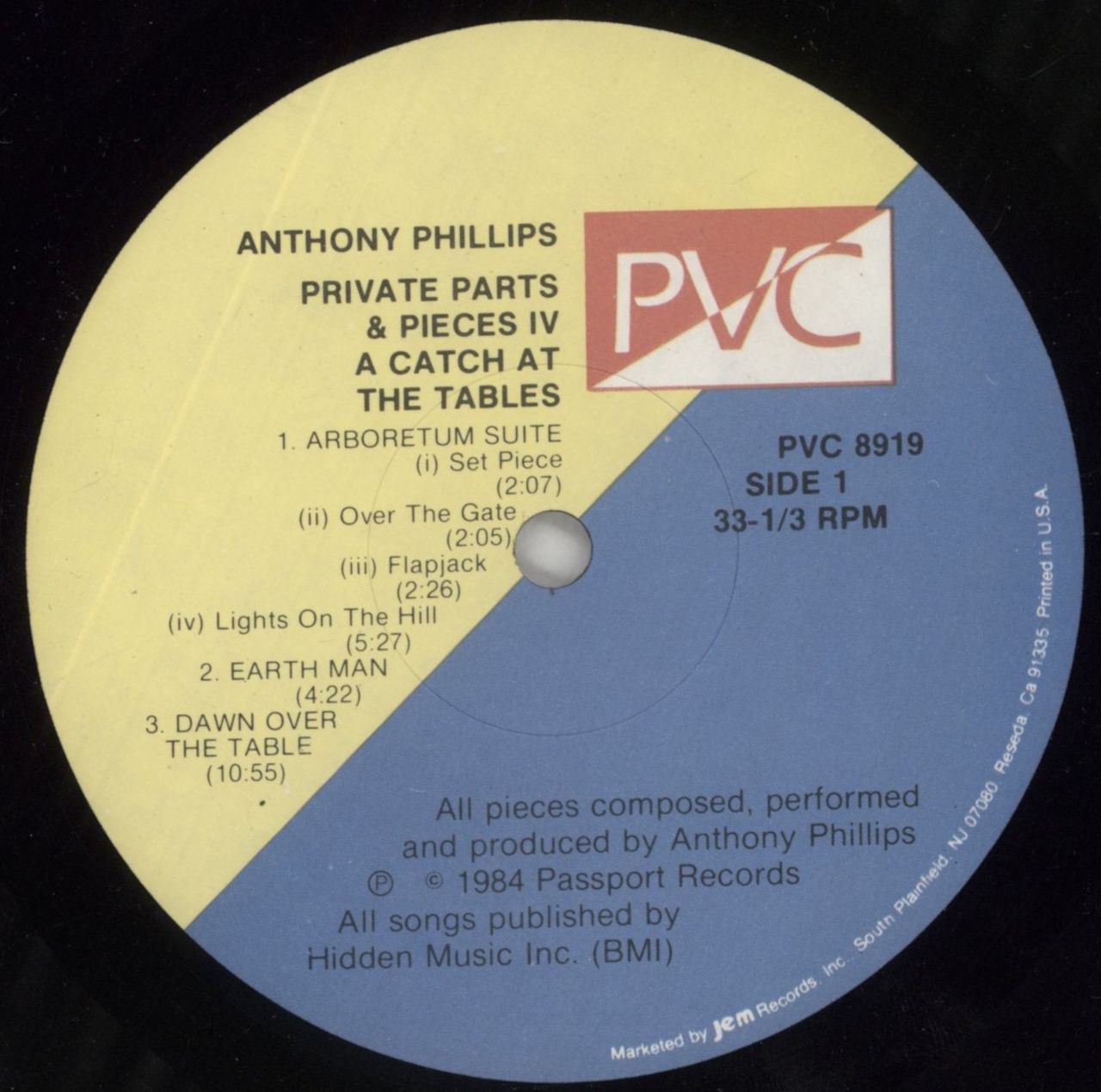 Anthony Phillips Private Parts And Pieces IV: A Catch At The Tables US Vinyl LP