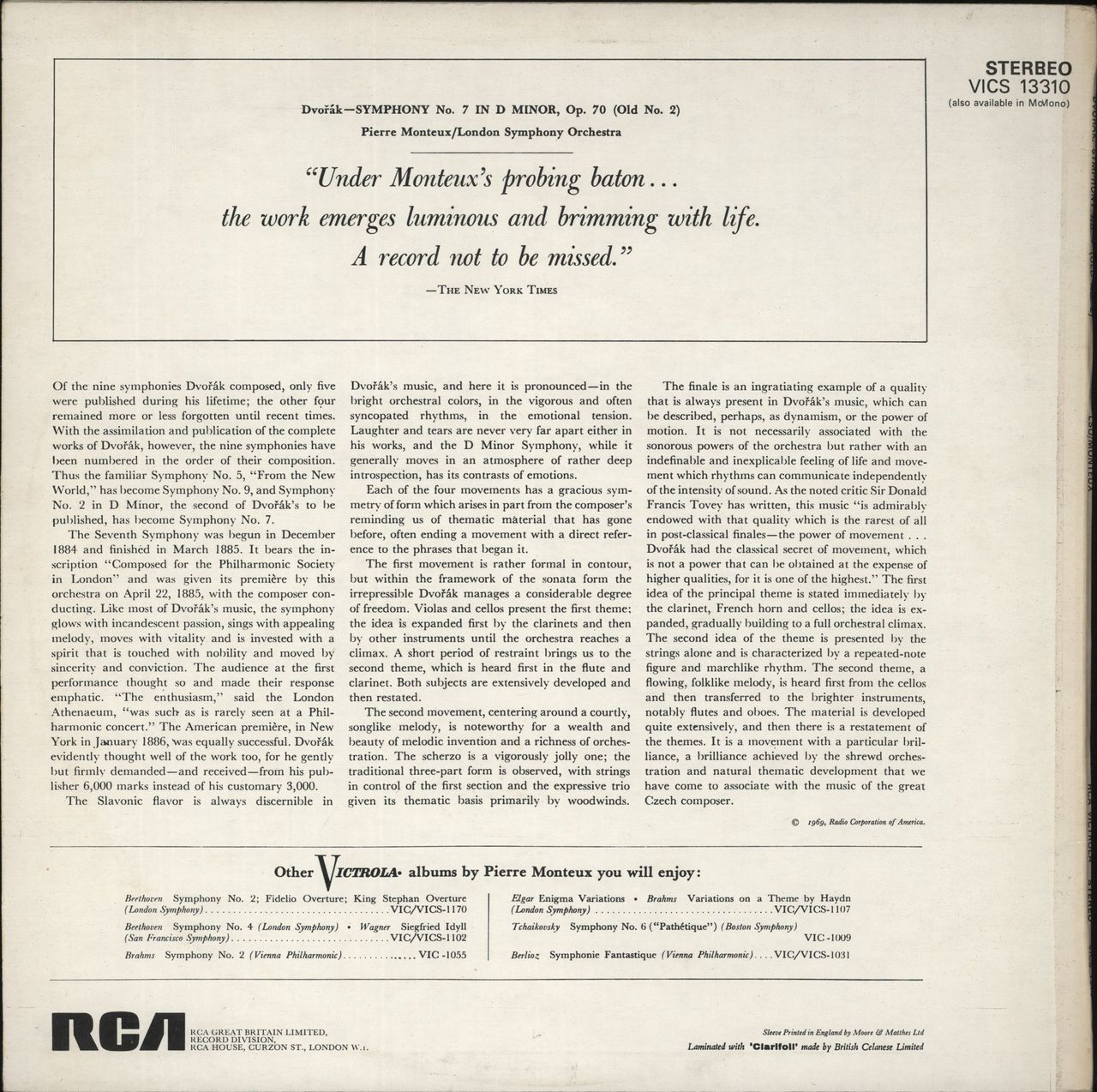 Antonín Dvorák Dvorák: Symphony No. 7 In D Minor, Op. 70 (Old No. 2) UK Vinyl LP