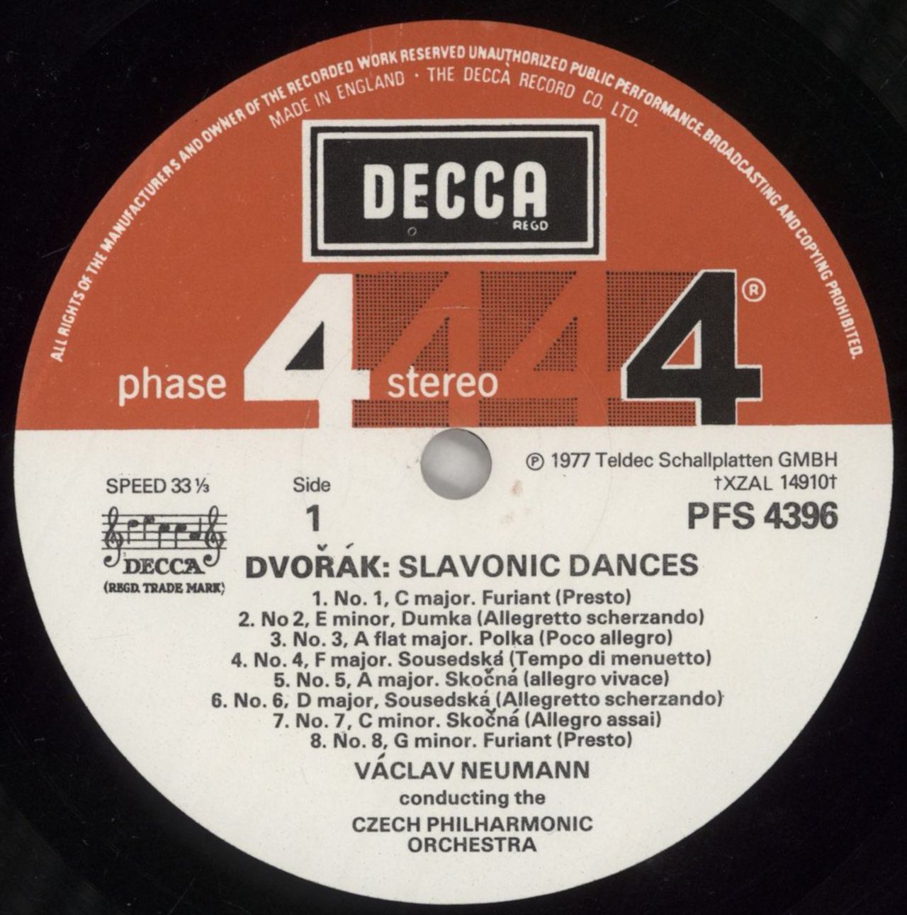 Antonín Dvorák Slavonic Dances UK Vinyl LP