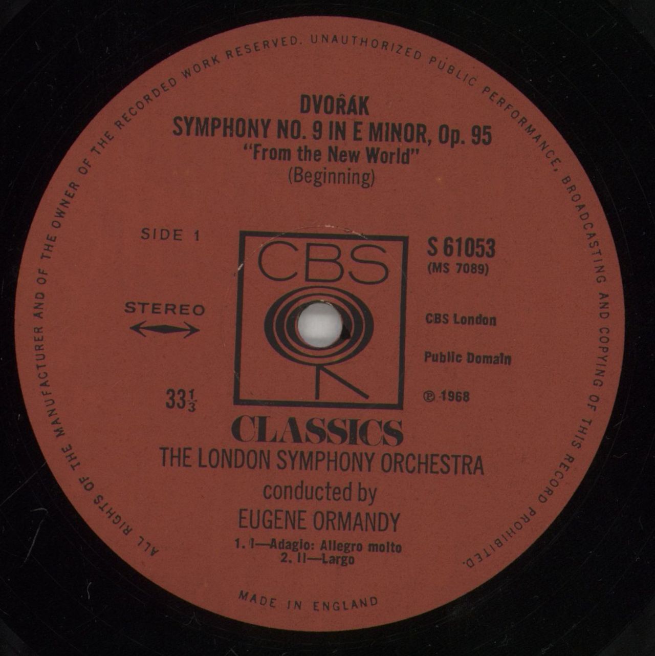 Antonín Dvorák Symphony No. 9 - From The New World UK Vinyl LP