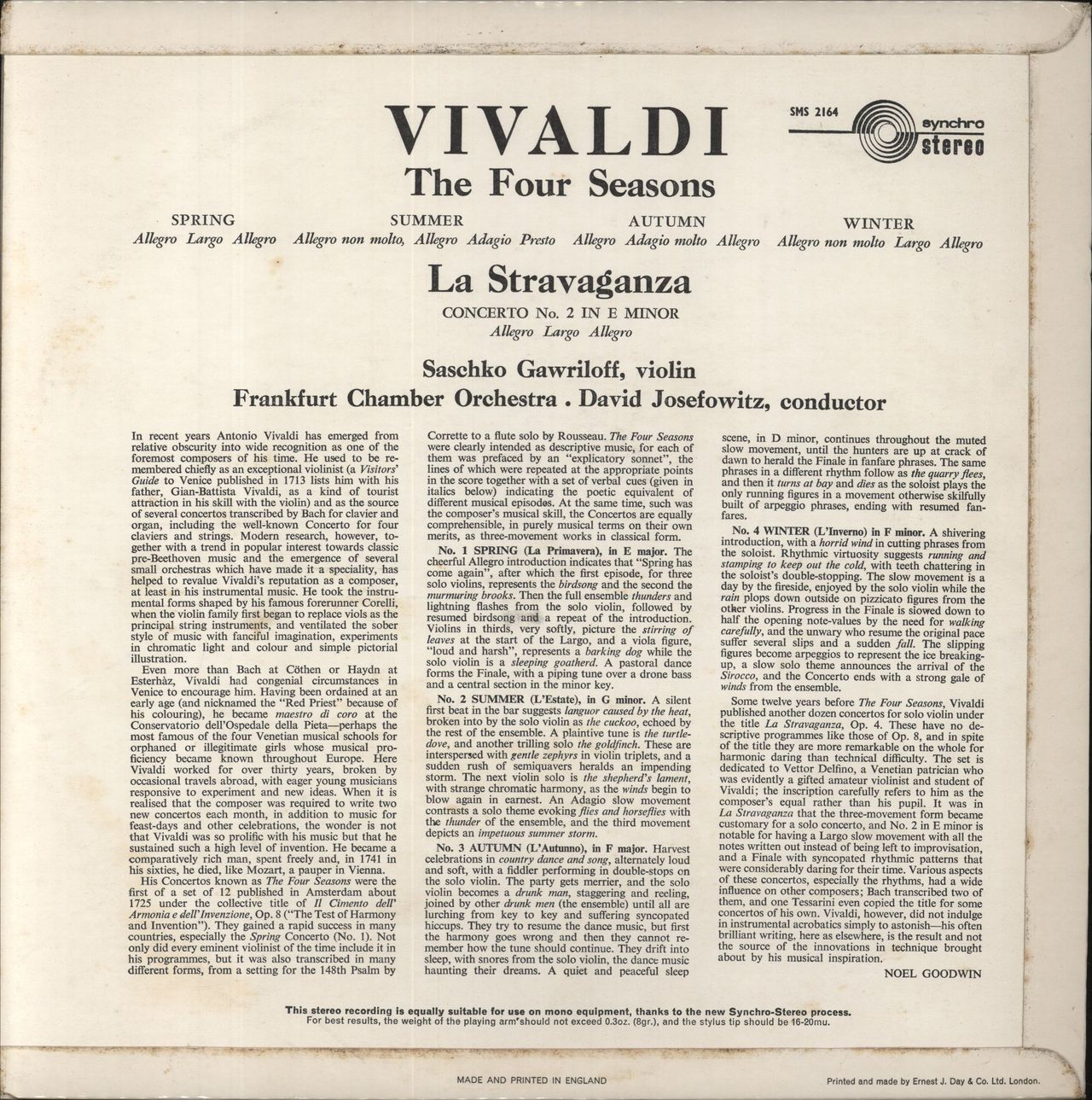 Antonio Vivaldi The Four Seasons / La Stravaganza UK Vinyl LP