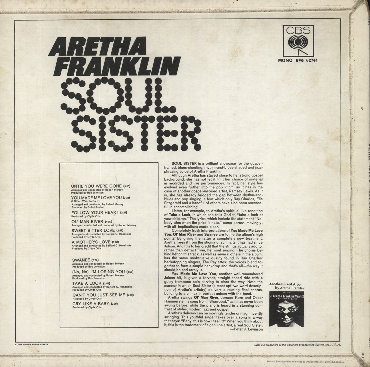 Aretha Franklin Soul Sister UK Vinyl LP