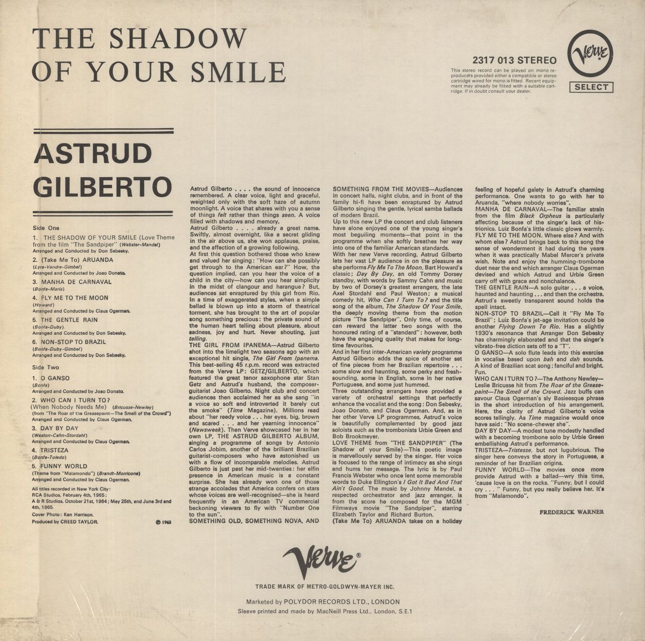 Astrud Gilberto The Shadow Of Your Smile UK Vinyl LP
