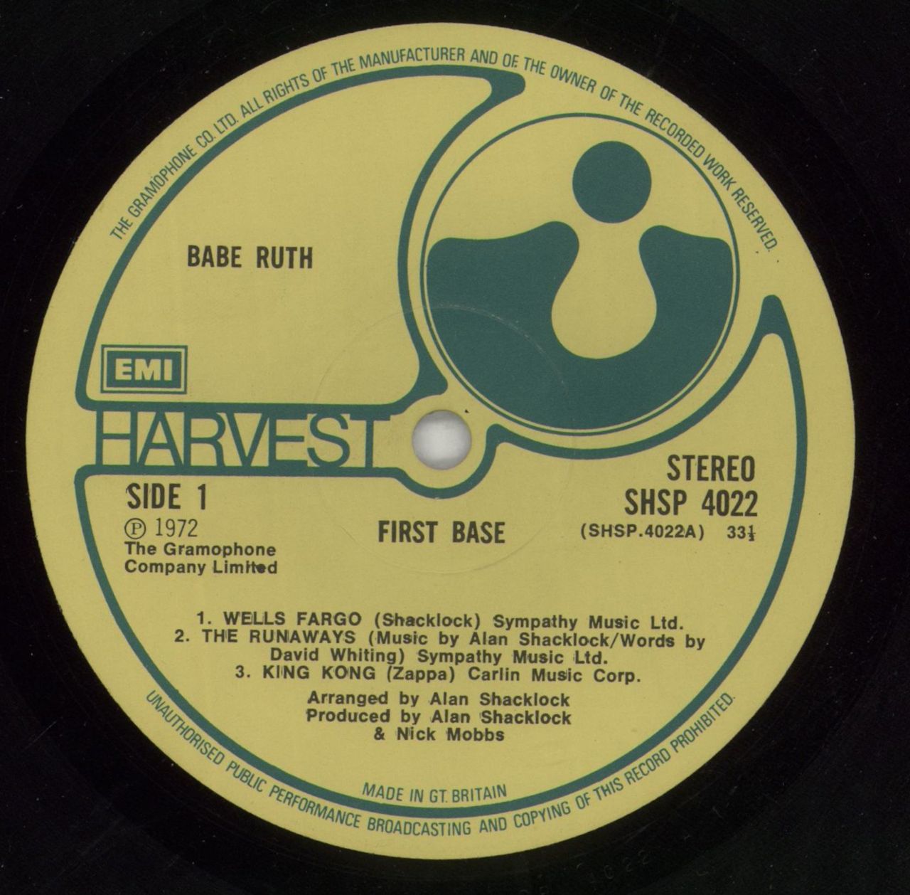 Babe Ruth First Base - 1st UK Vinyl LP