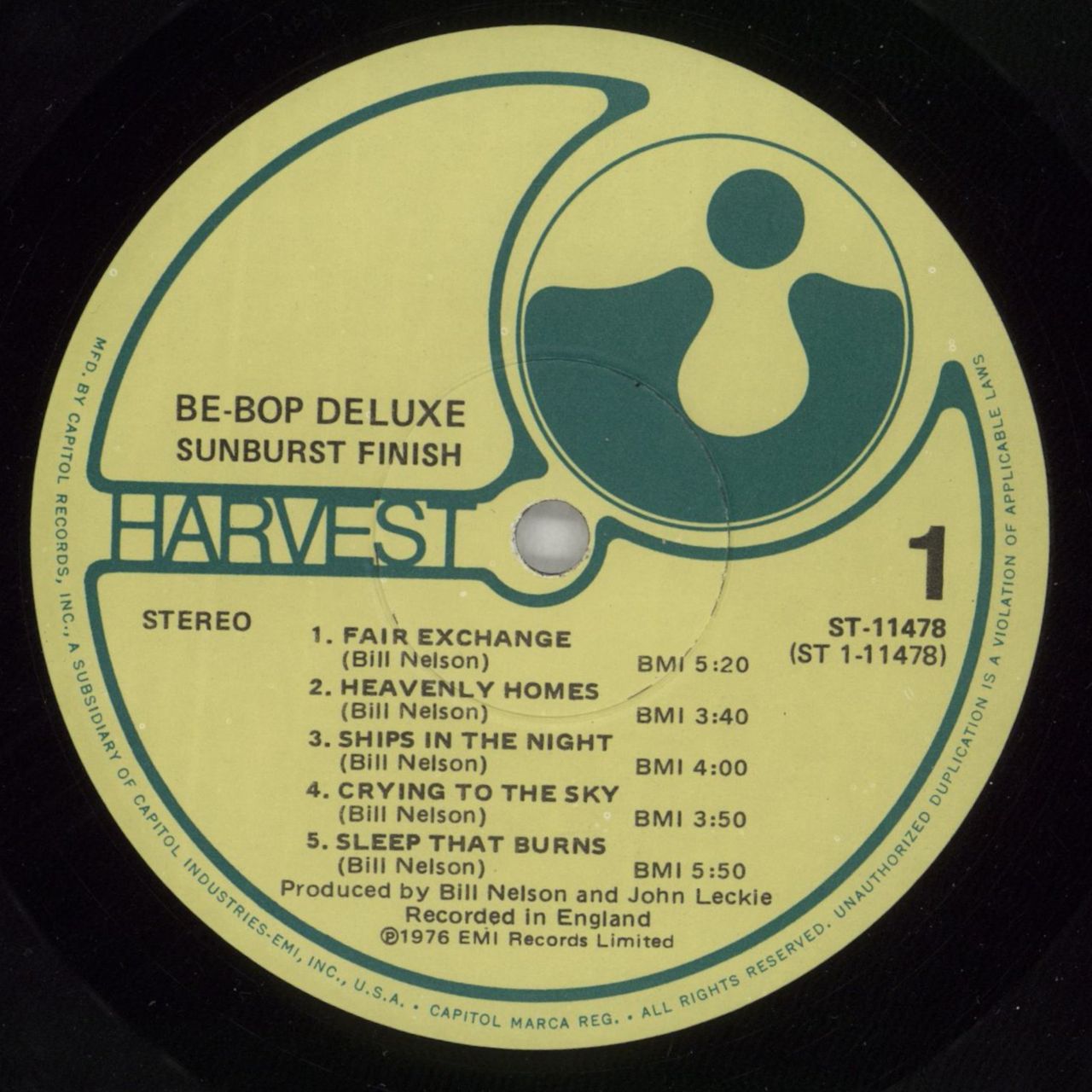 Be Bop Deluxe Sunburst Finish US Vinyl LP