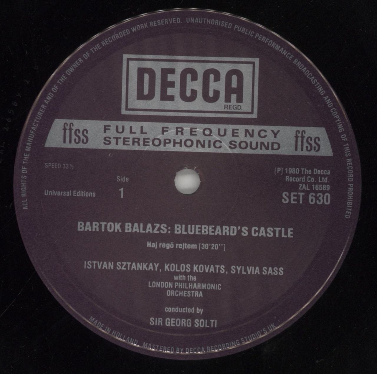 Béla Bartók Bluebeard's Castle UK Vinyl LP