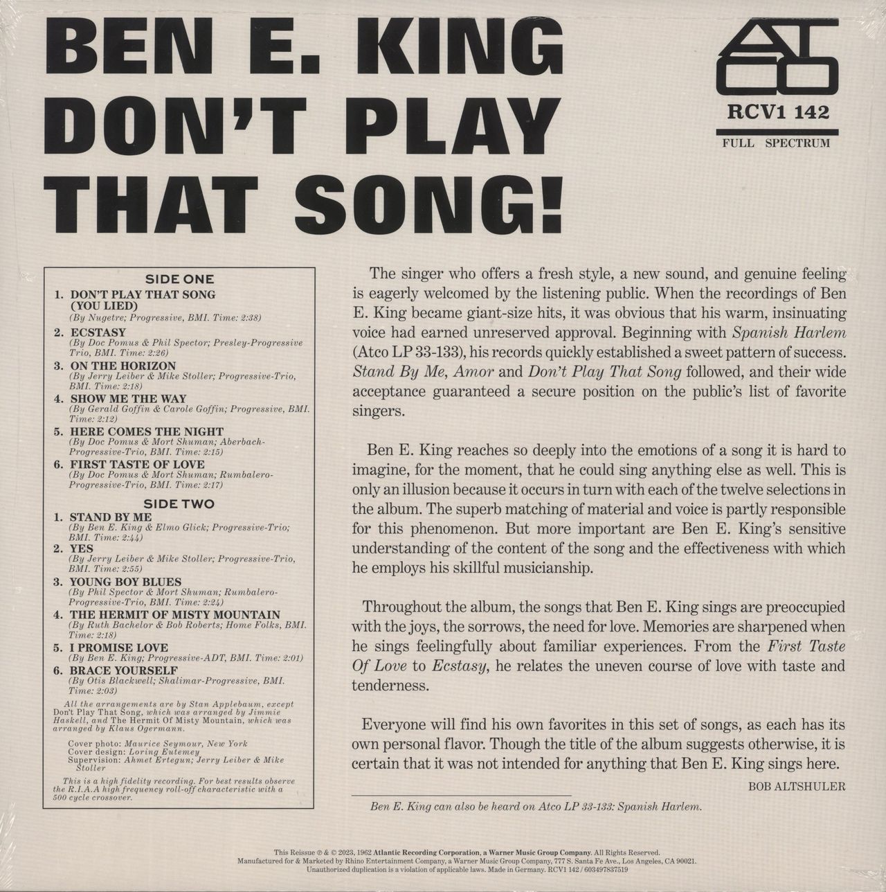 Ben E. King Don't Play That Song - Clear Vinyl - Sealed UK Vinyl LP