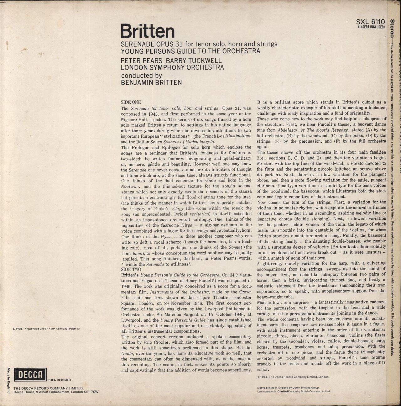 Benjamin Britten Serenade for Tenor, Horn and Strings - 3rd UK Vinyl LP