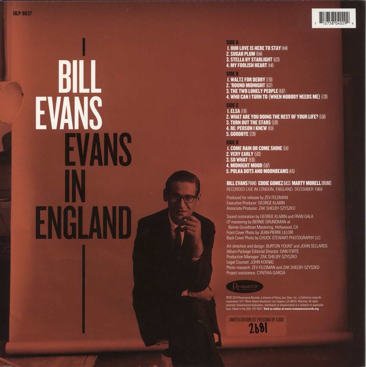 Bill Evans (Piano) Evans In England- RSD 2019 - Hand Numbered Edition US 2-LP vinyl set