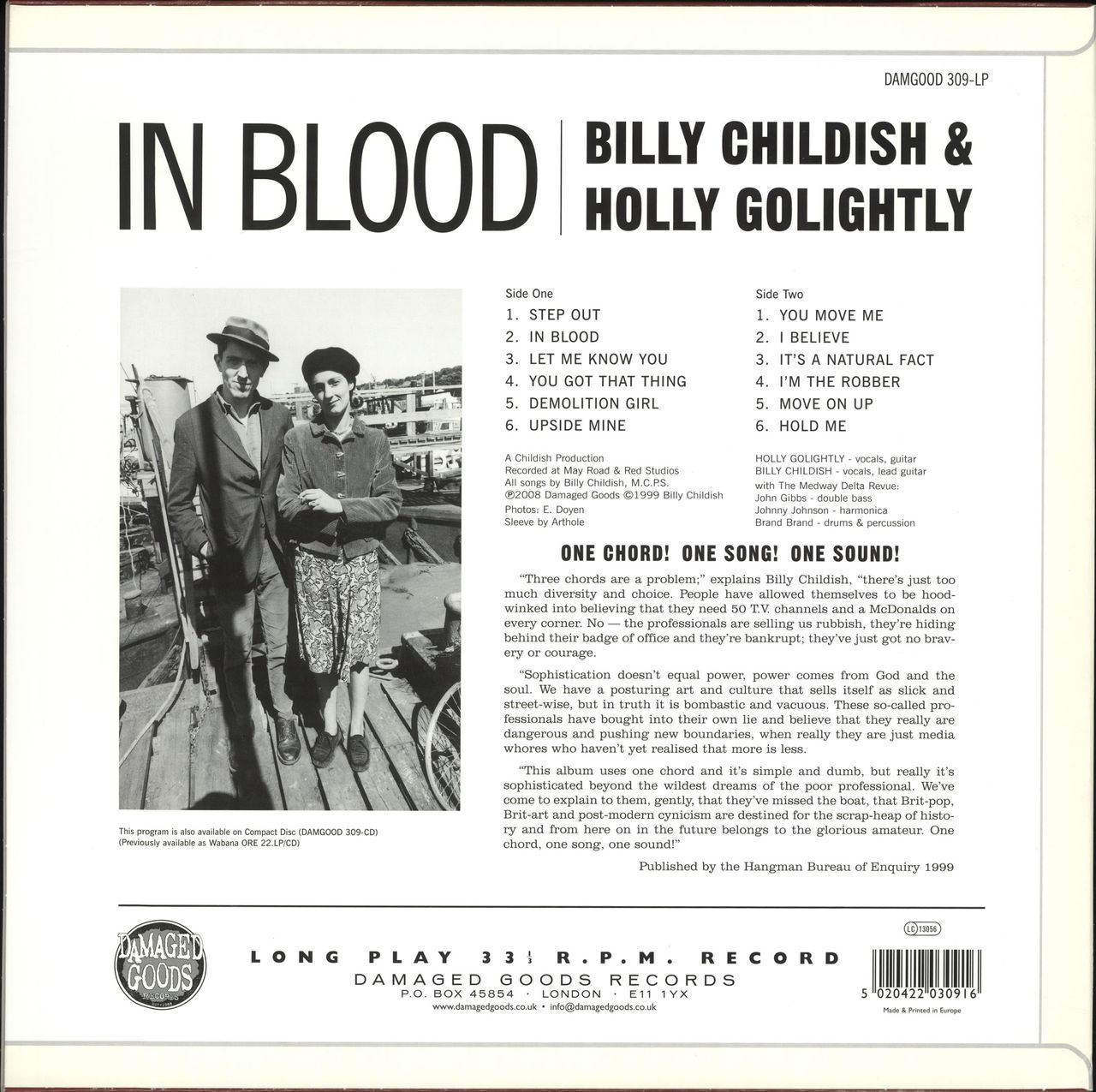 Billy Childish In Blood - Red & Black Splattered Vinyl UK Vinyl LP