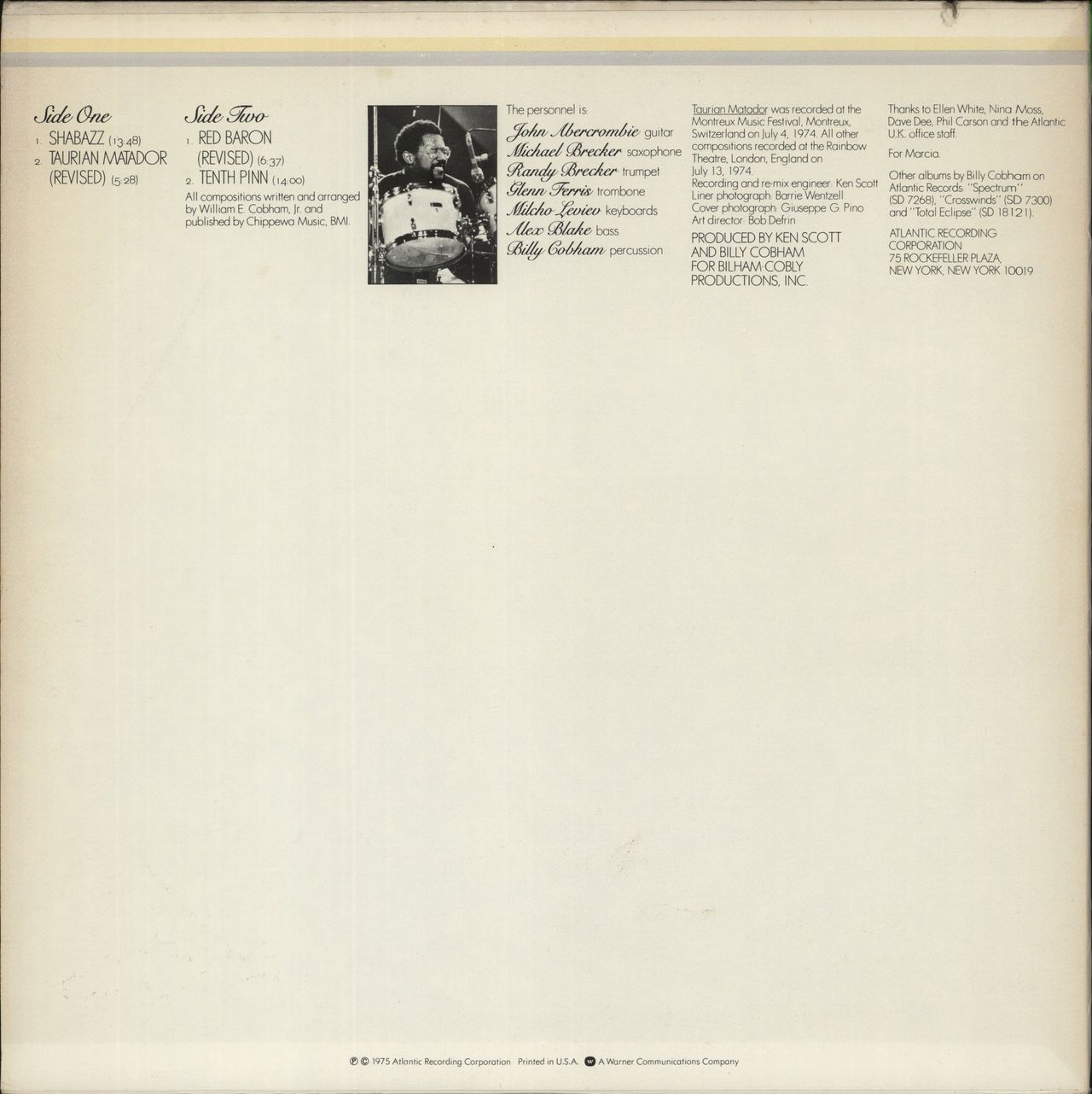 Billy Cobham Shabazz US Vinyl LP