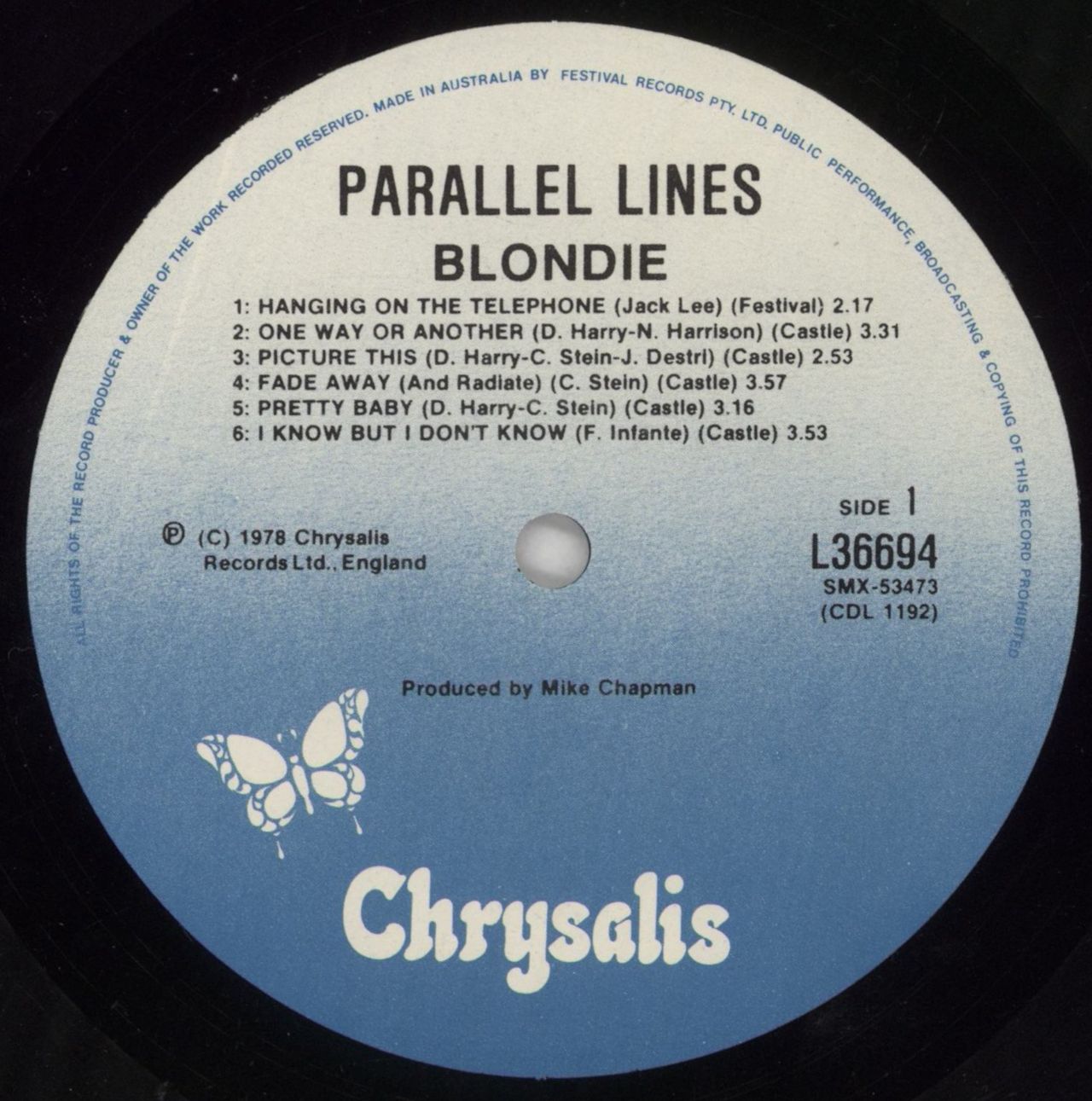 Blondie Parallel Lines Australian Vinyl LP