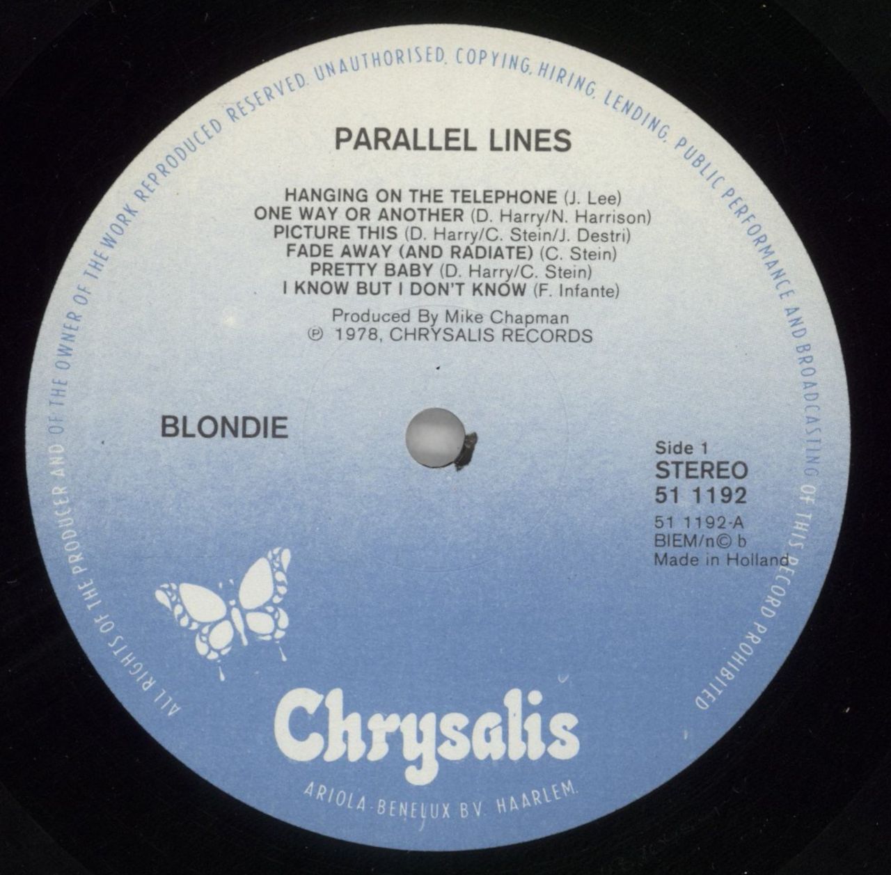 Blondie Parallel Lines Dutch Vinyl LP