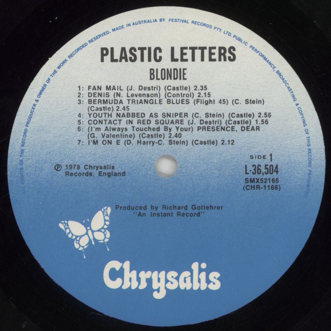 Blondie Plastic Letters Australian Vinyl LP