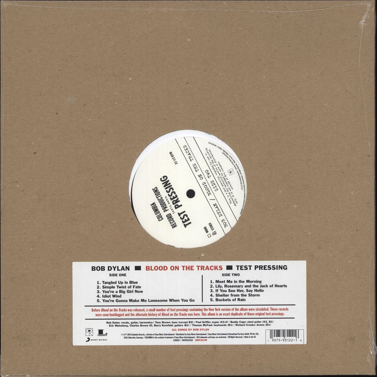 Bob Dylan Blood On The Tracks - Original New York Test Pressing - RSD19 UK Vinyl LP