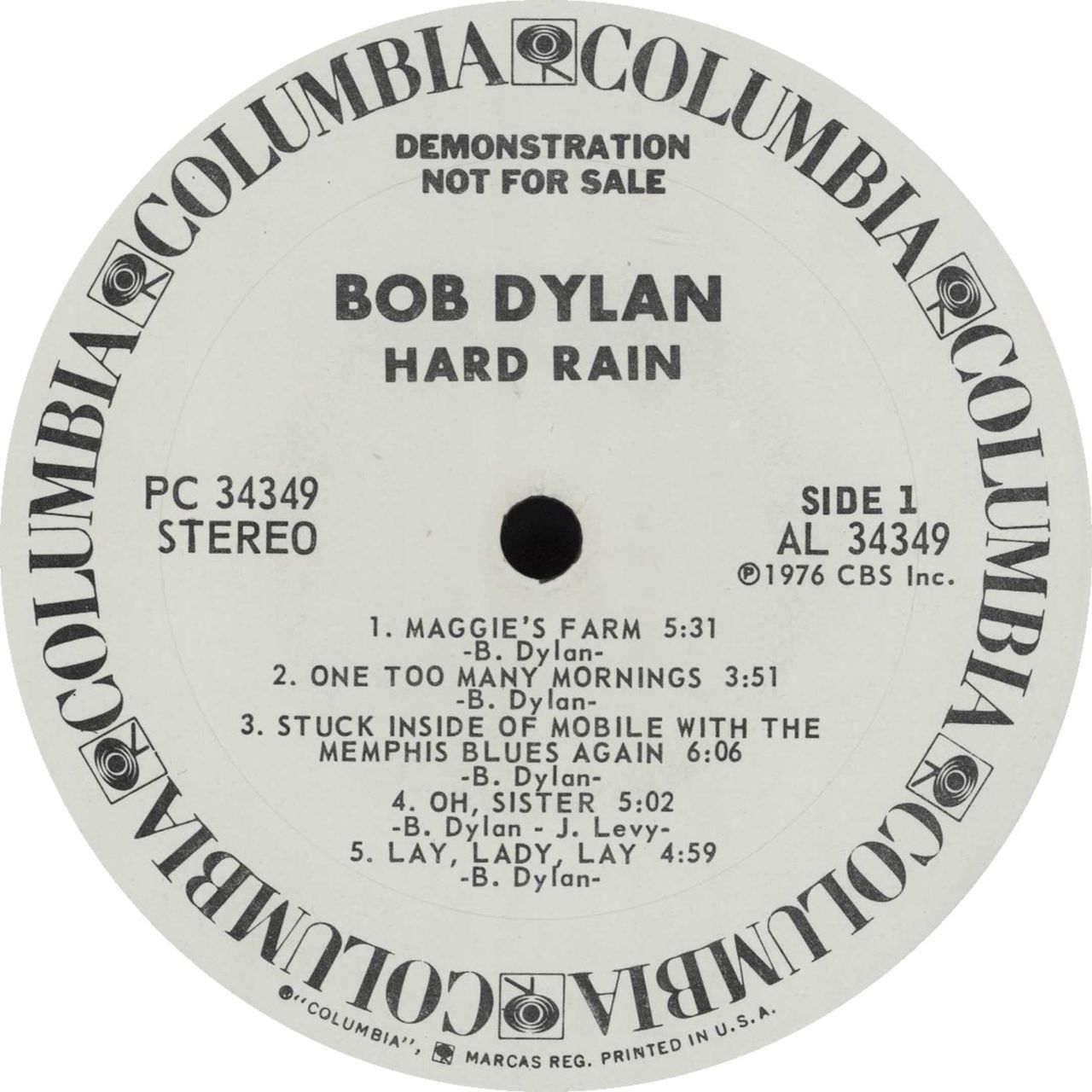 Bob Dylan Hard Rain - Timing Strip US Promo Vinyl LP