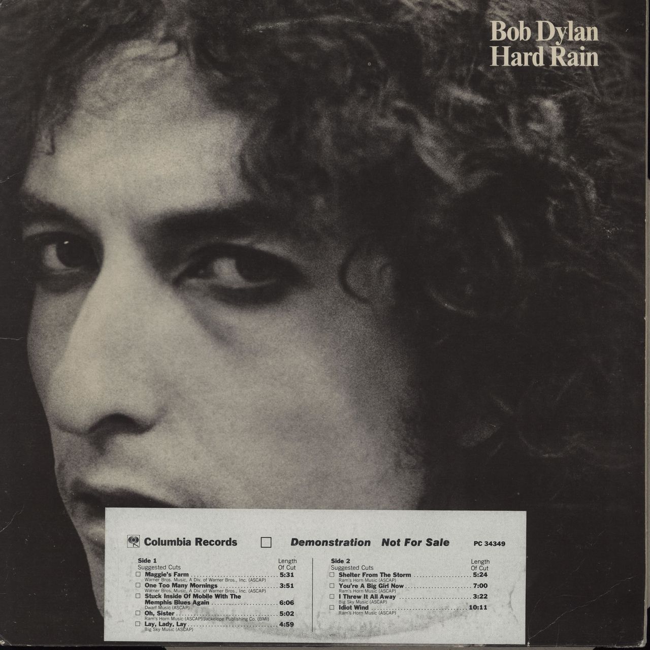 Bob Dylan Hard Rain - Timing Strip US Promo Vinyl LP